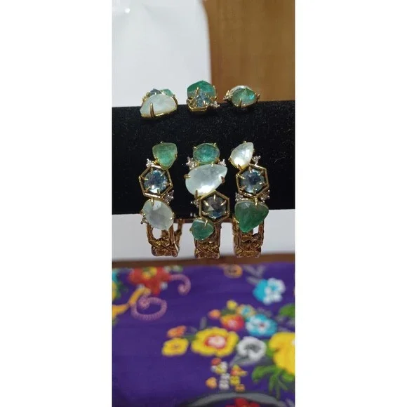 *GOLD RARE VINTAGE ALEXIS BITTAR MOSAIC LUCITE HINGED BRACELET CUFF 14K RHODIUM - Picture 8 of 9